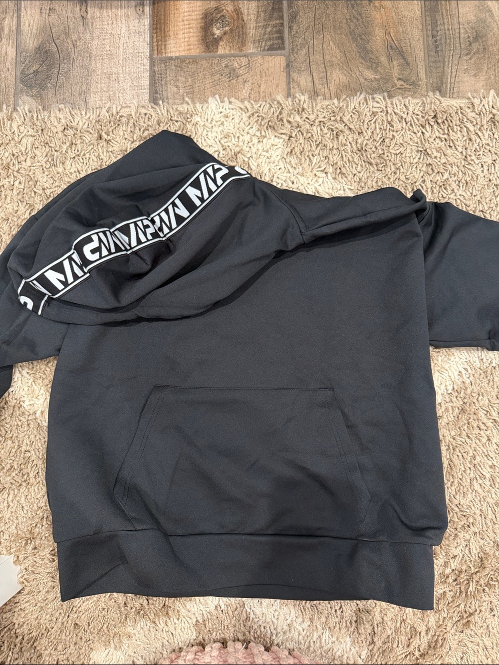 Men's Black Hoodie with Branded Hood Trim